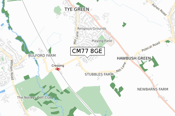 CM77 8GE map - small scale - OS Open Zoomstack (Ordnance Survey)