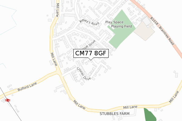 CM77 8GF map - large scale - OS Open Zoomstack (Ordnance Survey)