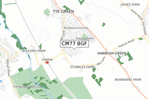 CM77 8GF map - small scale - OS Open Zoomstack (Ordnance Survey)