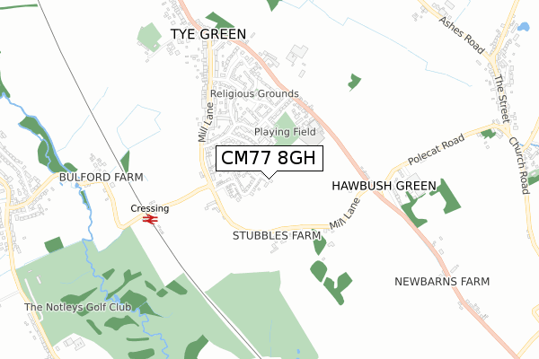 CM77 8GH map - small scale - OS Open Zoomstack (Ordnance Survey)