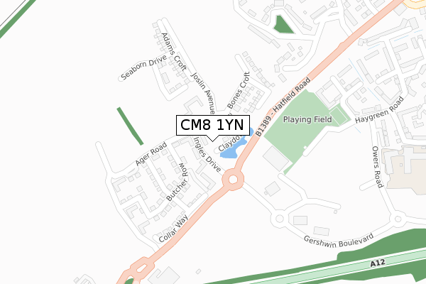 CM8 1YN map - large scale - OS Open Zoomstack (Ordnance Survey)