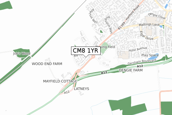 CM8 1YR map - small scale - OS Open Zoomstack (Ordnance Survey)