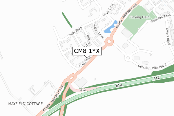 CM8 1YX map - large scale - OS Open Zoomstack (Ordnance Survey) CM8 1YX map - large scale - OS Open Zoomstack (Ordnance Survey)