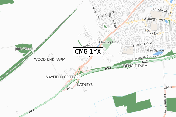 CM8 1YX map - small scale - OS Open Zoomstack (Ordnance Survey) CM8 1YX map - small scale - OS Open Zoomstack (Ordnance Survey)