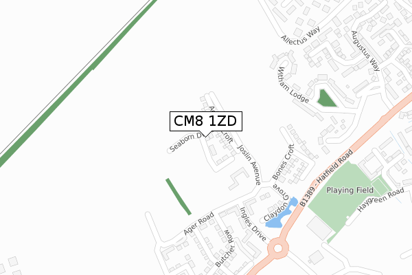 CM8 1ZD map - large scale - OS Open Zoomstack (Ordnance Survey)