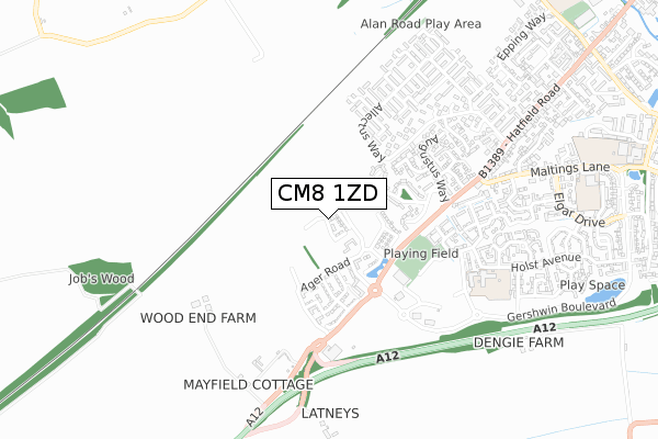 CM8 1ZD map - small scale - OS Open Zoomstack (Ordnance Survey) CM8 1ZD map - small scale - OS Open Zoomstack (Ordnance Survey)
