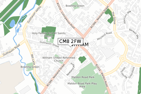 CM8 2FW map - large scale - OS Open Zoomstack (Ordnance Survey)