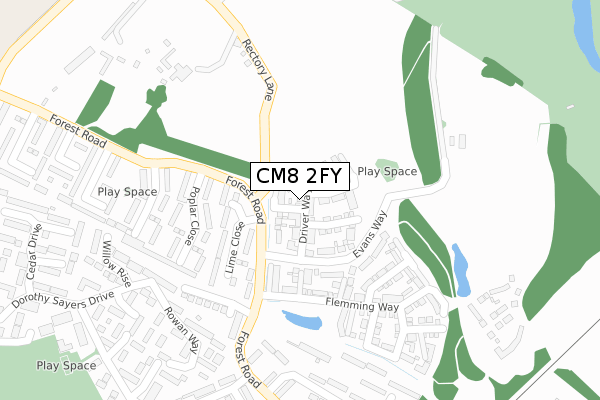 CM8 2FY map - large scale - OS Open Zoomstack (Ordnance Survey)