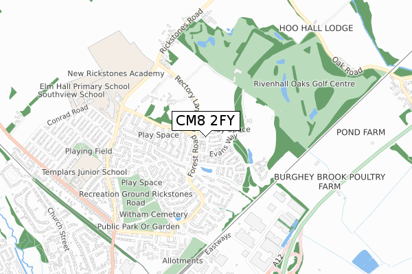 CM8 2FY map - small scale - OS Open Zoomstack (Ordnance Survey) CM8 2FY map - small scale - OS Open Zoomstack (Ordnance Survey)