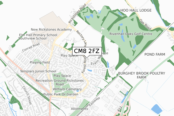 CM8 2FZ map - small scale - OS Open Zoomstack (Ordnance Survey) CM8 2FZ map - small scale - OS Open Zoomstack (Ordnance Survey)