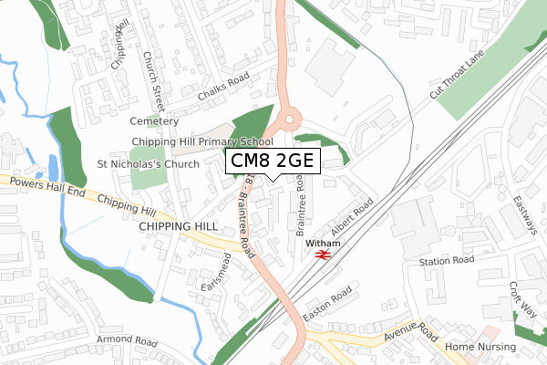 CM8 2GE map - large scale - OS Open Zoomstack (Ordnance Survey)