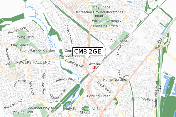 CM8 2GE map - small scale - OS Open Zoomstack (Ordnance Survey)