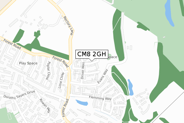 CM8 2GH map - large scale - OS Open Zoomstack (Ordnance Survey)