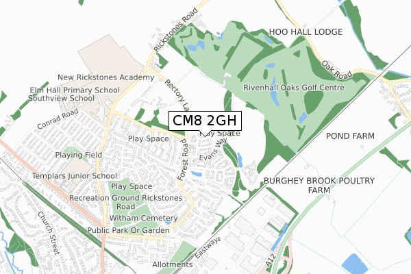 CM8 2GH map - small scale - OS Open Zoomstack (Ordnance Survey)