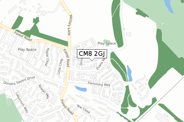 CM8 2GJ map - large scale - OS Open Zoomstack (Ordnance Survey)