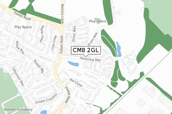 CM8 2GL map - large scale - OS Open Zoomstack (Ordnance Survey)