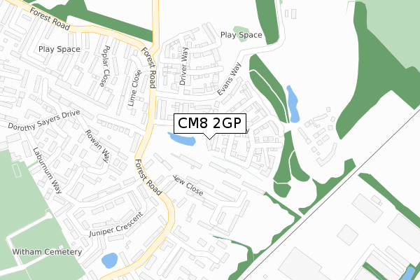 CM8 2GP map - large scale - OS Open Zoomstack (Ordnance Survey)