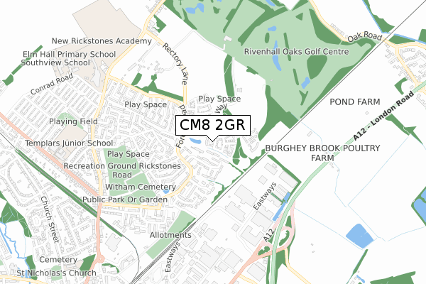 CM8 2GR map - small scale - OS Open Zoomstack (Ordnance Survey) CM8 2GR map - small scale - OS Open Zoomstack (Ordnance Survey)