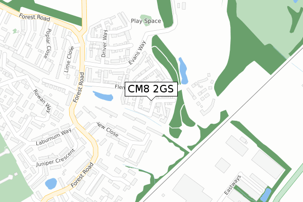 CM8 2GS map - large scale - OS Open Zoomstack (Ordnance Survey)