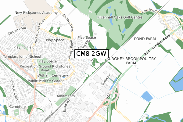 CM8 2GW map - small scale - OS Open Zoomstack (Ordnance Survey) CM8 2GW map - small scale - OS Open Zoomstack (Ordnance Survey)