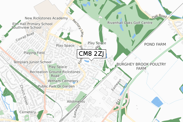 CM8 2ZJ map - small scale - OS Open Zoomstack (Ordnance Survey)