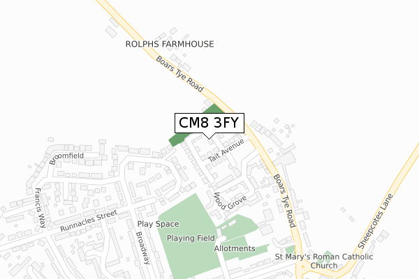 CM8 3FY map - large scale - OS Open Zoomstack (Ordnance Survey) CM8 3FY map - large scale - OS Open Zoomstack (Ordnance Survey)