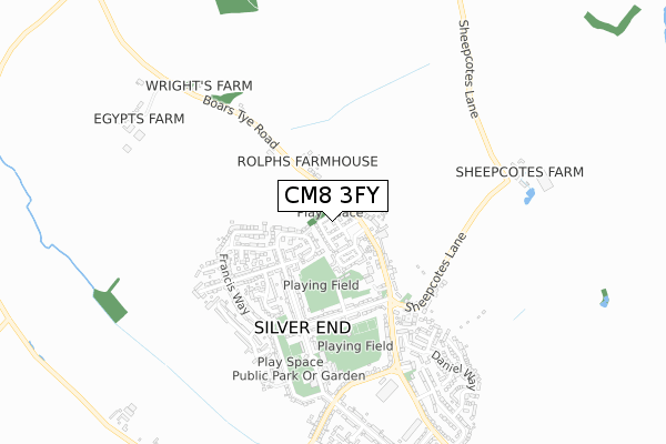 CM8 3FY map - small scale - OS Open Zoomstack (Ordnance Survey)