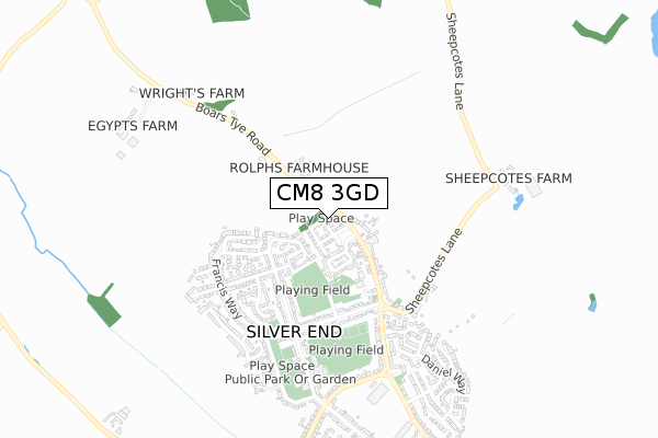 CM8 3GD map - small scale - OS Open Zoomstack (Ordnance Survey)