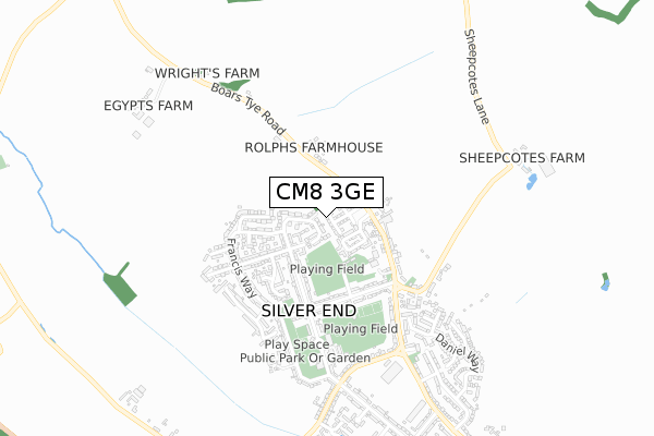 CM8 3GE map - small scale - OS Open Zoomstack (Ordnance Survey)