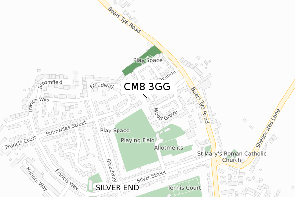 CM8 3GG map - large scale - OS Open Zoomstack (Ordnance Survey)