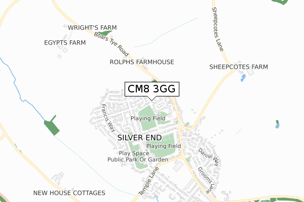 CM8 3GG map - small scale - OS Open Zoomstack (Ordnance Survey)