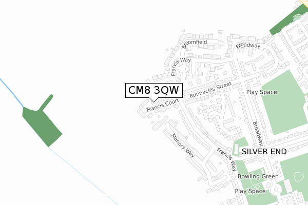 CM8 3QW map - large scale - OS Open Zoomstack (Ordnance Survey)