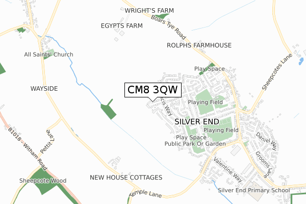 CM8 3QW map - small scale - OS Open Zoomstack (Ordnance Survey)