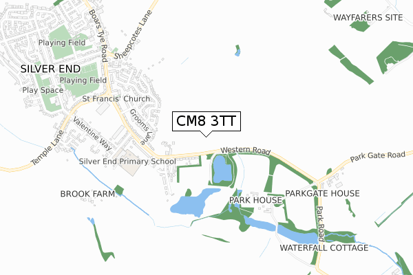 CM8 3TT map - small scale - OS Open Zoomstack (Ordnance Survey)