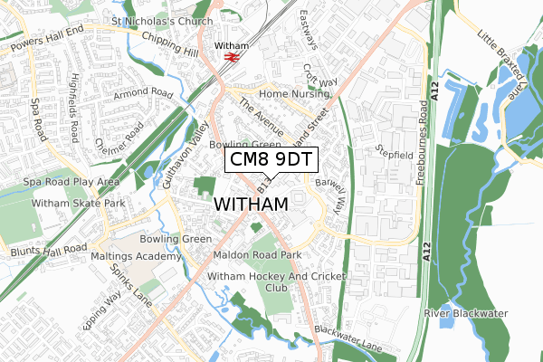 CM8 9DT map - small scale - OS Open Zoomstack (Ordnance Survey)