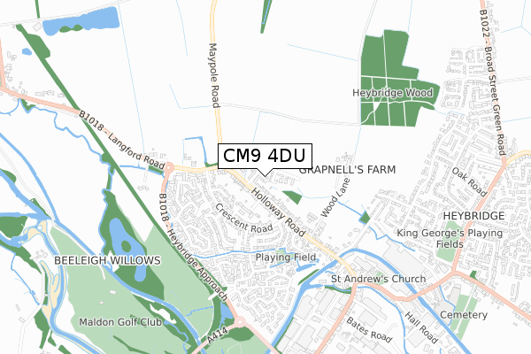 CM9 4DU map - small scale - OS Open Zoomstack (Ordnance Survey)