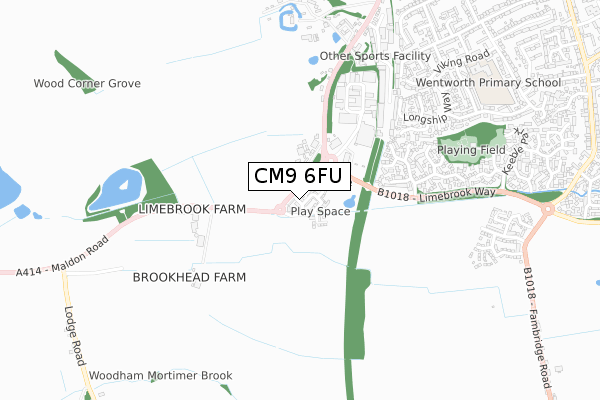 CM9 6FU map - small scale - OS Open Zoomstack (Ordnance Survey)