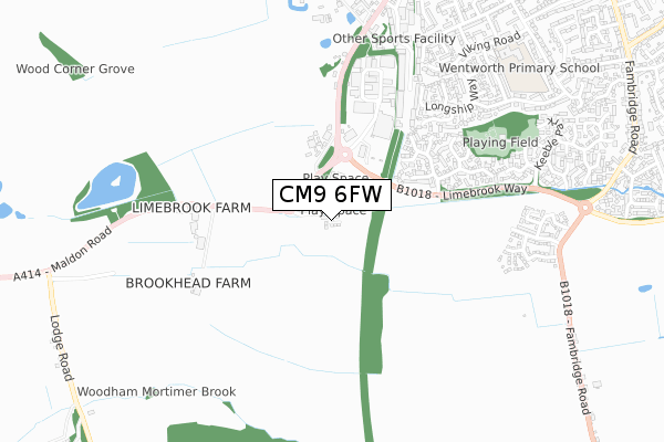 CM9 6FW map - small scale - OS Open Zoomstack (Ordnance Survey)