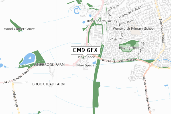 CM9 6FX map - small scale - OS Open Zoomstack (Ordnance Survey)