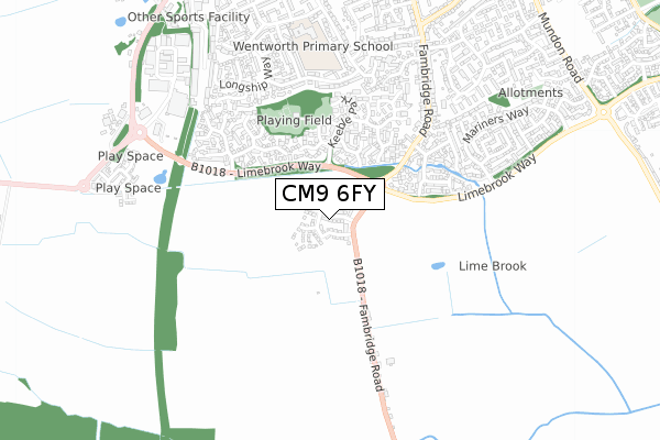 CM9 6FY map - small scale - OS Open Zoomstack (Ordnance Survey)