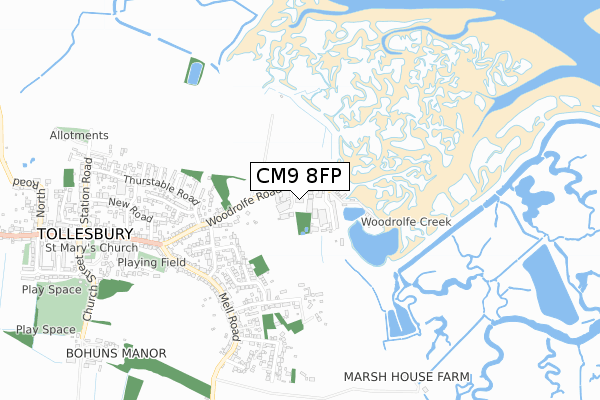 CM9 8FP map - small scale - OS Open Zoomstack (Ordnance Survey)