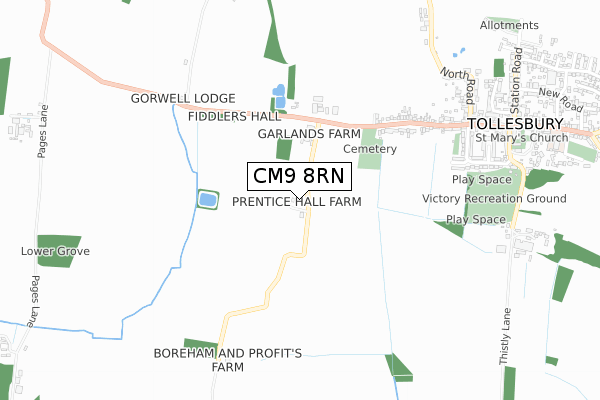 CM9 8RN map - small scale - OS Open Zoomstack (Ordnance Survey)