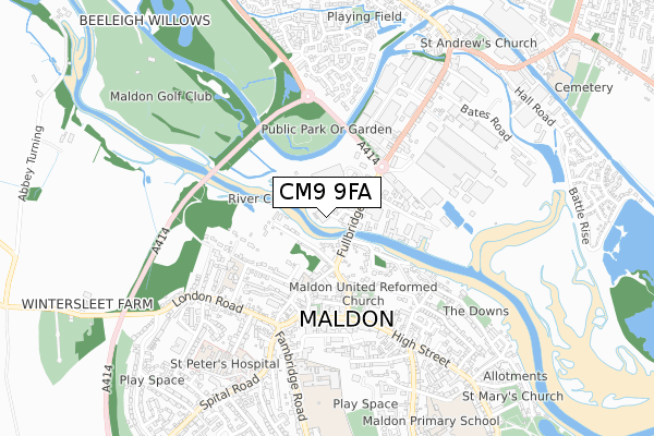 CM9 9FA map - small scale - OS Open Zoomstack (Ordnance Survey)