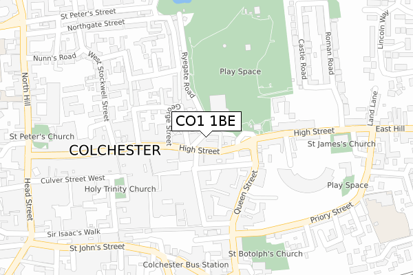 CO1 1BE map - large scale - OS Open Zoomstack (Ordnance Survey)