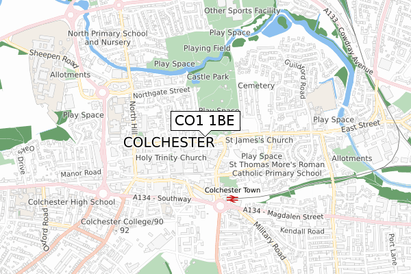 CO1 1BE map - small scale - OS Open Zoomstack (Ordnance Survey)