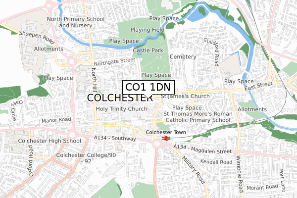 CO1 1DN map - small scale - OS Open Zoomstack (Ordnance Survey)