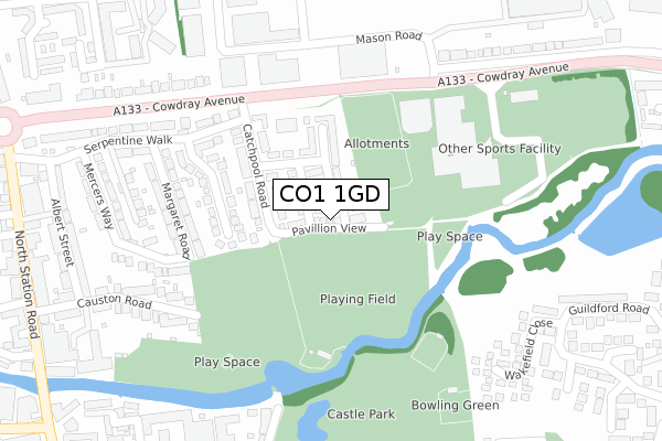 CO1 1GD map - large scale - OS Open Zoomstack (Ordnance Survey)