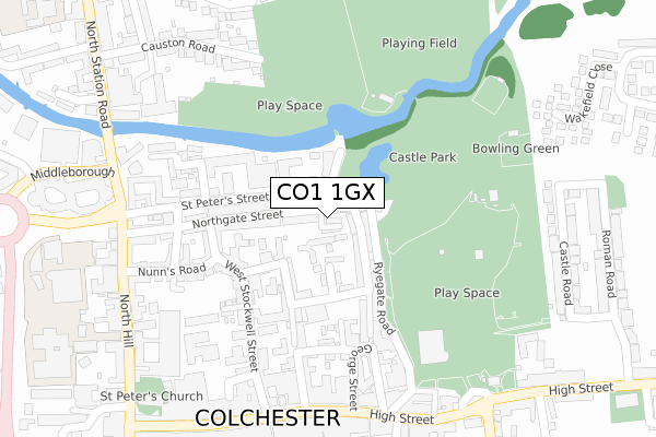 CO1 1GX map - large scale - OS Open Zoomstack (Ordnance Survey)