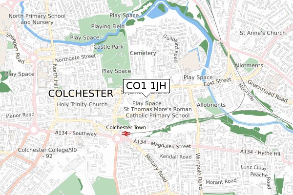 CO1 1JH map - small scale - OS Open Zoomstack (Ordnance Survey)