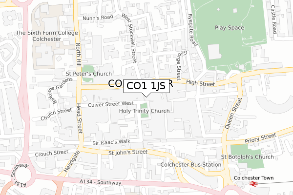 CO1 1JS map - large scale - OS Open Zoomstack (Ordnance Survey)